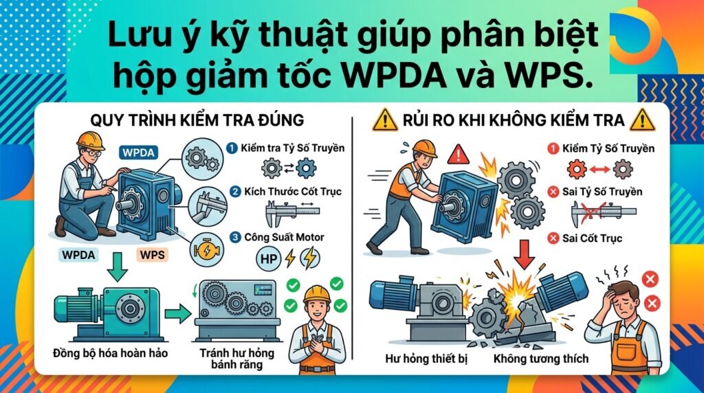 Lưu ý kỹ thuật giúp phân biệt hộp giảm tốc WPDA và WPS.