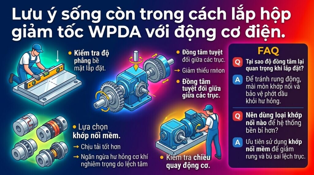 Lưu ý sống còn trong cách lắp hộp giảm tốc WPDA với động cơ điện.