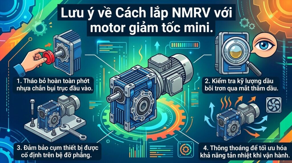 Lưu ý về Cách lắp NMRV với motor giảm tốc mini.