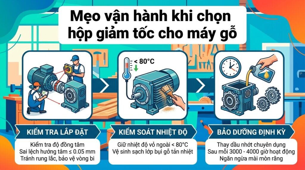 Mẹo vận hành khi chọn hộp giảm tốc cho máy gỗ