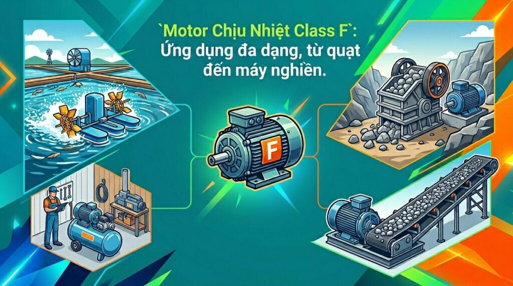 `Motor Chịu Nhiệt Class F`: Ứng dụng đa dạng, từ quạt đến máy nghiền.