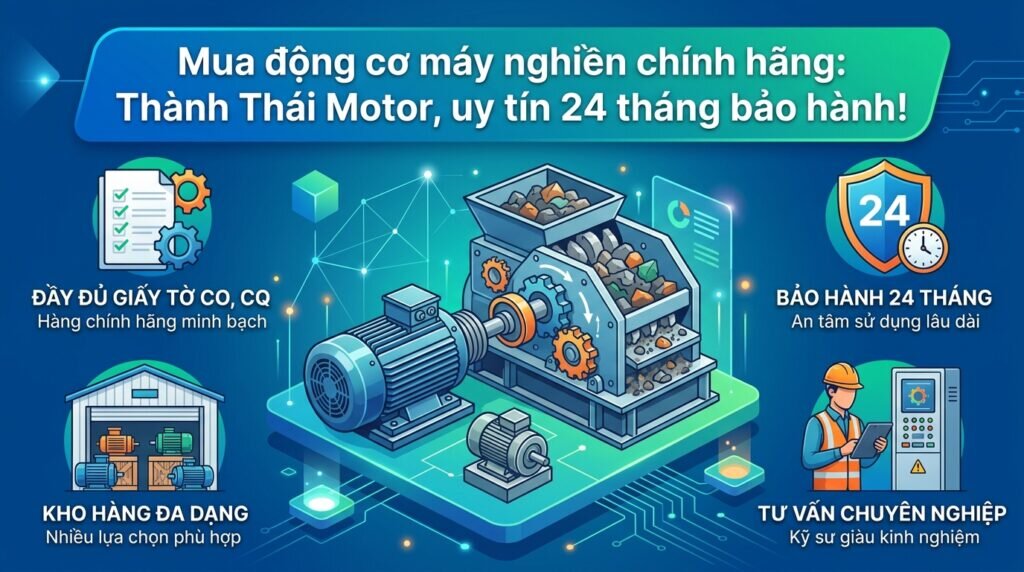 Mua động cơ máy nghiền chính hãng: Thành Thái Motor, uy tín 24 tháng bảo hành!