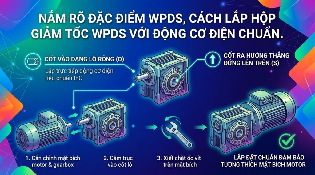 Nắm rõ đặc điểm WPDS, cách lắp hộp giảm tốc WPDS với động cơ điện chuẩn.