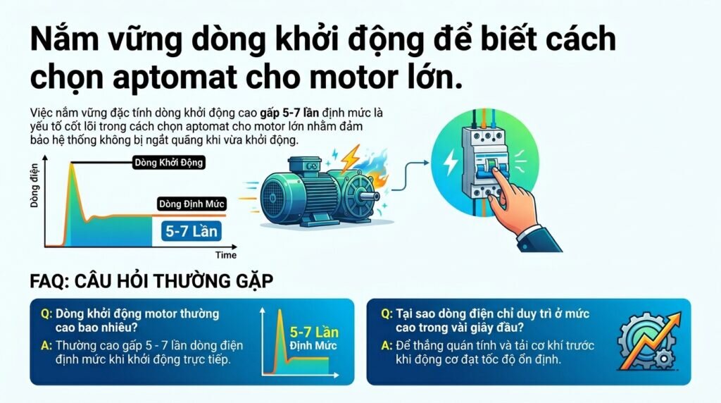 Nắm vững dòng khởi động để biết cách chọn aptomat cho motor lớn.