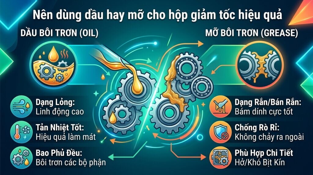 Nên dùng dầu hay mỡ cho hộp giảm tốc hiệu quả