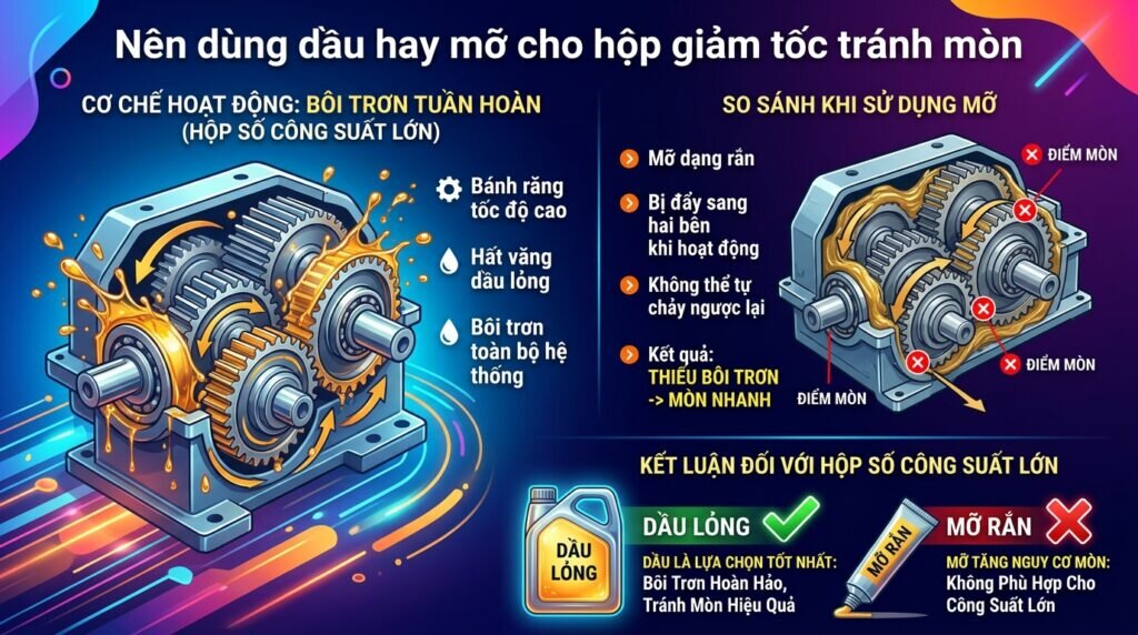 Nên dùng dầu hay mỡ cho hộp giảm tốc tránh mòn