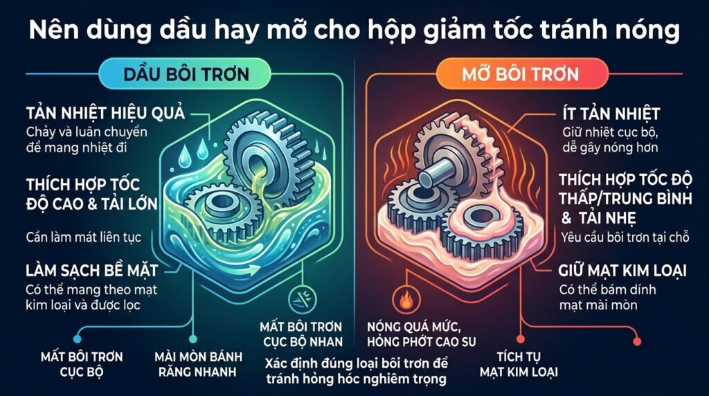 Nên dùng dầu hay mỡ cho hộp giảm tốc tránh nóng