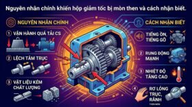 Nguyên nhân chính khiến hộp giảm tốc bị mòn then và cách nhận biết.