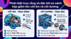 Phân biệt trục rỗng và đặc khi so sánh hộp giảm tốc cốt âm và cốt dương.