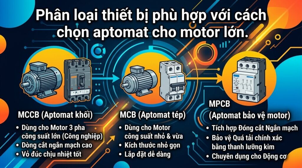 Phân loại thiết bị phù hợp với cách chọn aptomat cho motor lớn.