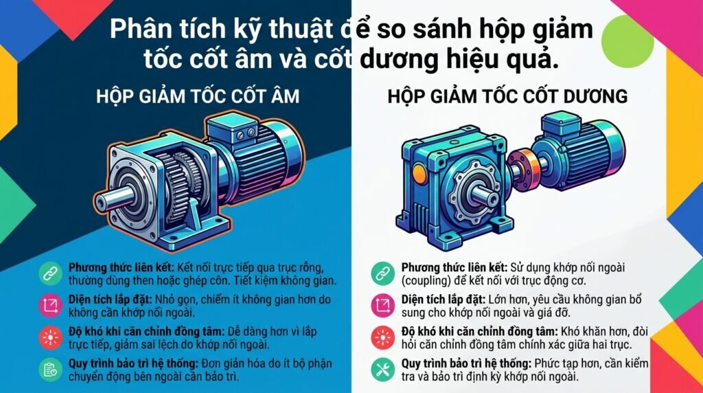 Phân tích kỹ thuật để so sánh hộp giảm tốc cốt âm và cốt dương hiệu quả.