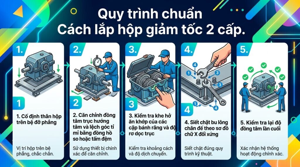 Quy trình chuẩn Cách lắp hộp giảm tốc 2 cấp.