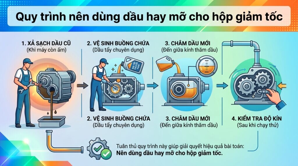 Quy trình nên dùng dầu hay mỡ cho hộp giảm tốc