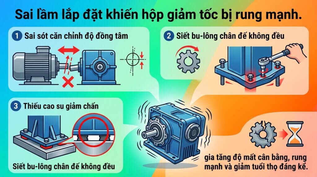 Sai lầm lắp đặt khiến hộp giảm tốc bị rung mạnh.