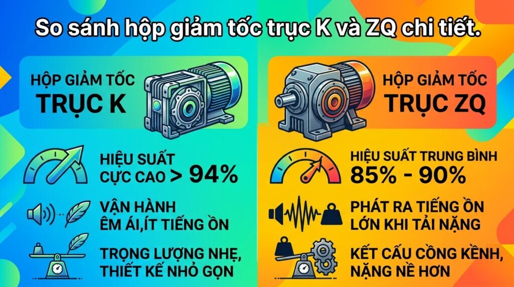 So sánh hộp giảm tốc trục K và ZQ chi tiết.