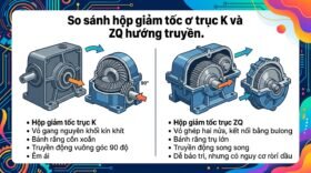 So sánh hộp giảm tốc trục K và ZQ hướng truyền.