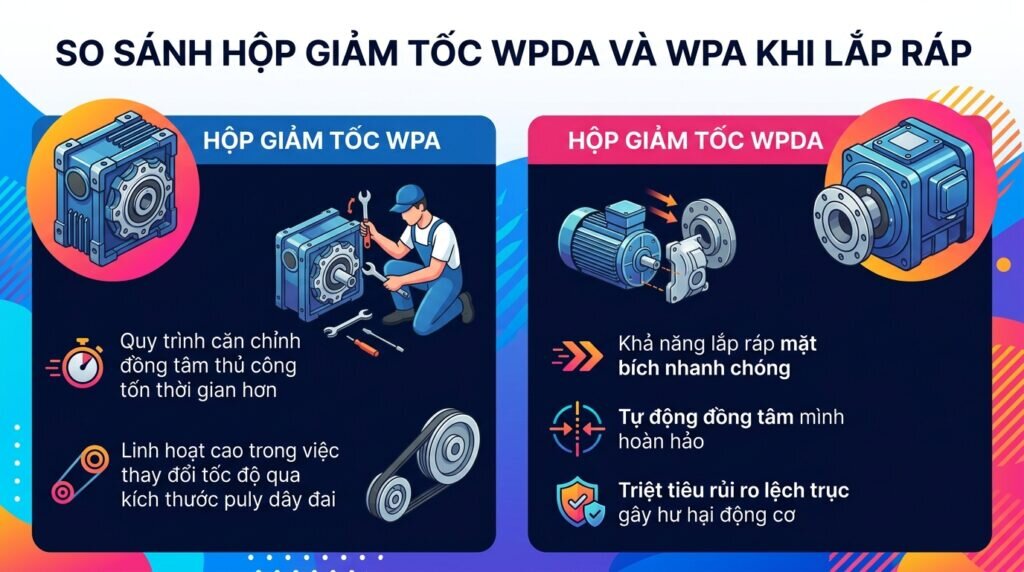 So sánh hộp giảm tốc wpda và wpa khi lắp ráp