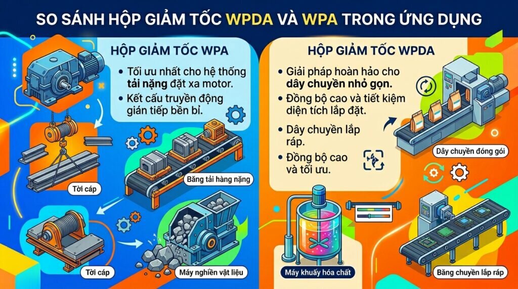 So sánh hộp giảm tốc wpda và wpa trong ứng dụng