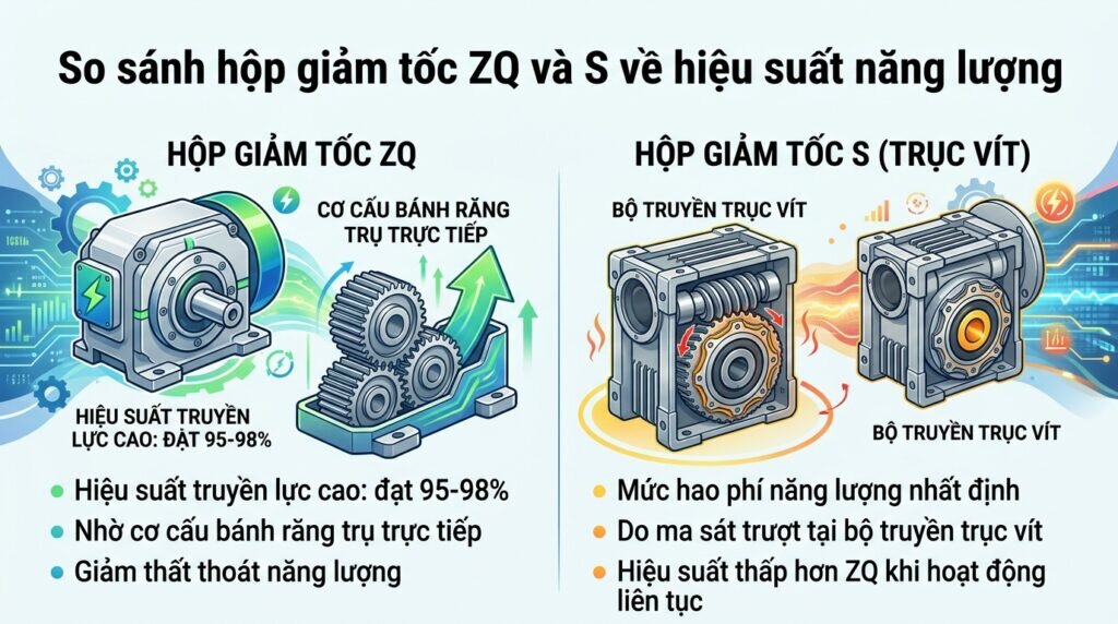So sánh hộp giảm tốc ZQ và S về hiệu suất năng lượng