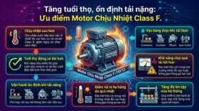 Tăng tuổi thọ, ổn định tải nặng: Ưu điểm `Motor Chịu Nhiệt Class F`.