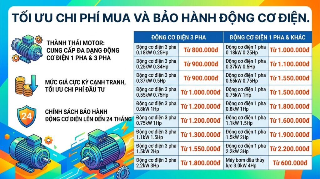 Tối ưu chi phí mua và bảo hành động cơ điện.