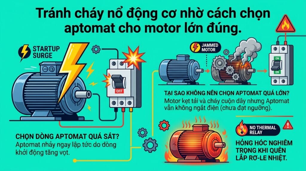 Tránh cháy nổ động cơ nhờ cách chọn aptomat cho motor lớn đúng.
