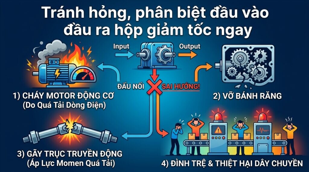 Tránh hỏng, phân biệt đầu vào đầu ra hộp giảm tốc ngay