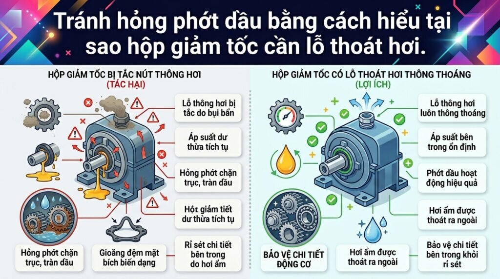 Tránh hỏng phớt dầu bằng cách hiểu tại sao hộp giảm tốc cần lỗ thoát hơi.