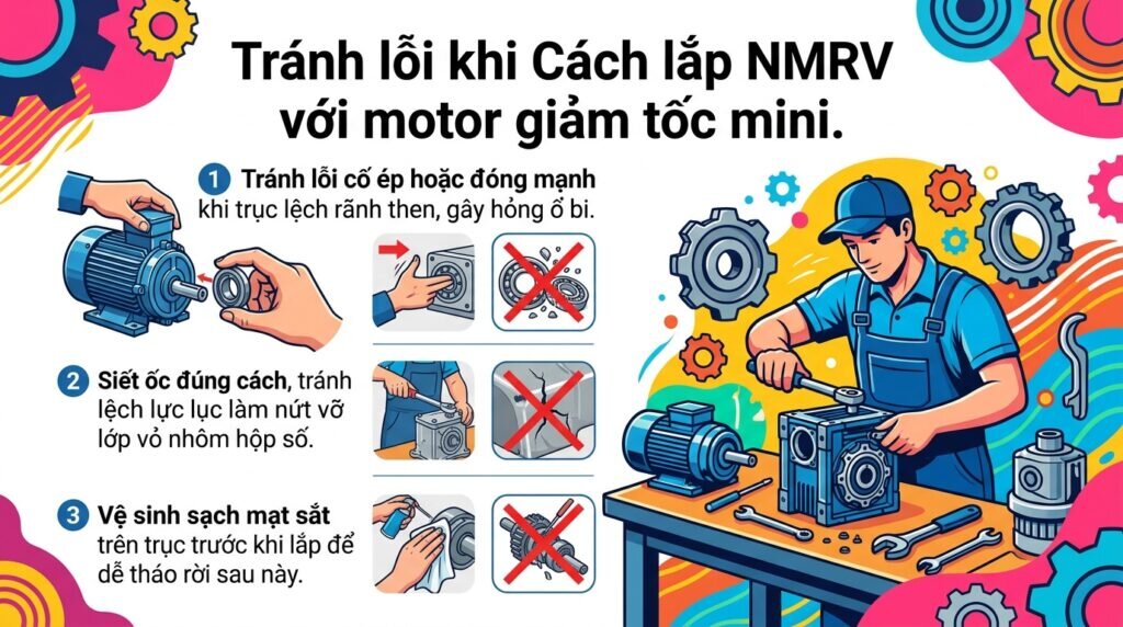 Tránh lỗi khi Cách lắp NMRV với motor giảm tốc mini.