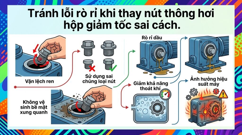 Tránh lỗi rò rỉ khi thay nút thông hơi hộp giảm tốc sai cách.