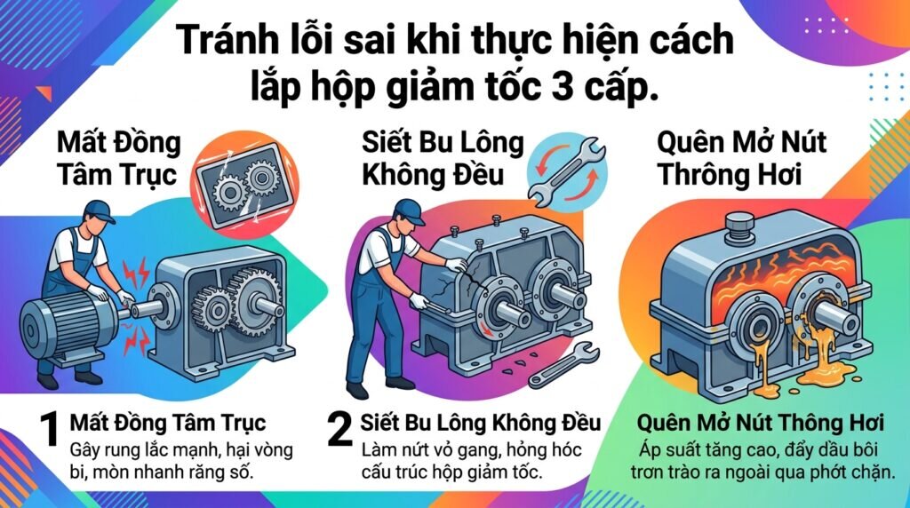 Tránh lỗi sai khi thực hiện cách lắp hộp giảm tốc 3 cấp.