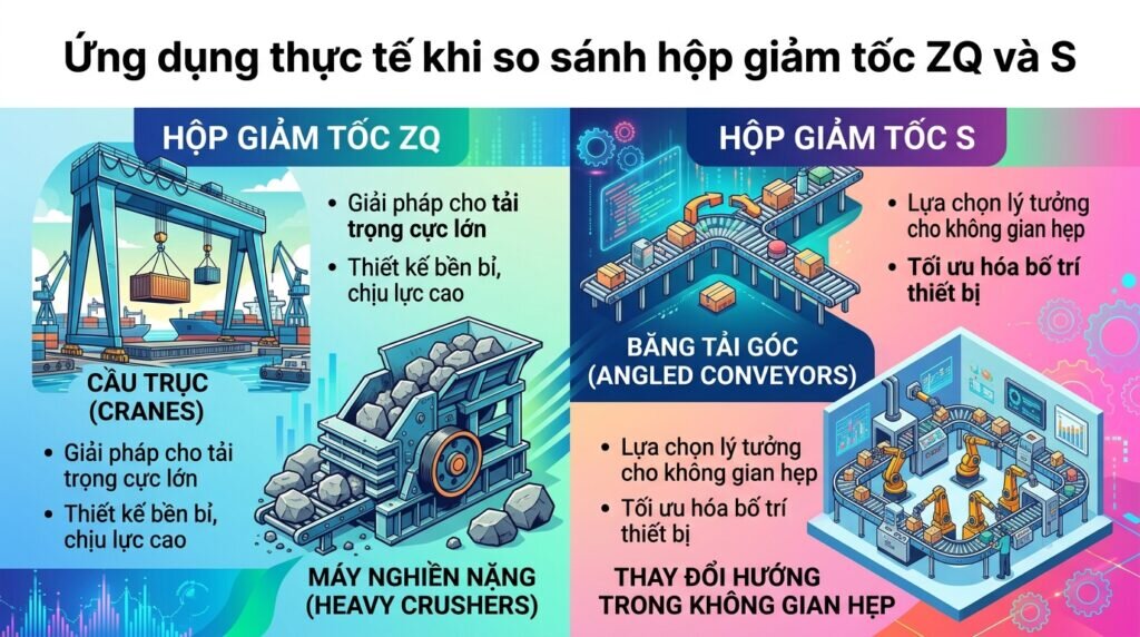 Ứng dụng thực tế khi so sánh hộp giảm tốc ZQ và S