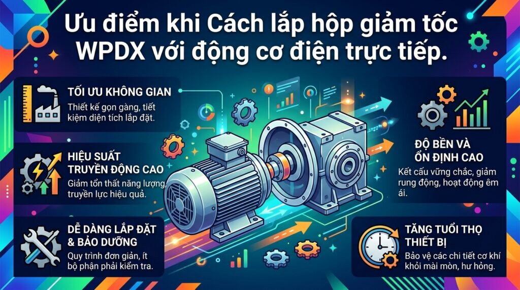 Ưu điểm khi Cách lắp hộp giảm tốc WPDX với động cơ điện trực tiếp.