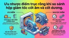 Ưu nhược điểm trục rỗng khi so sánh hộp giảm tốc cốt âm và cốt dương.