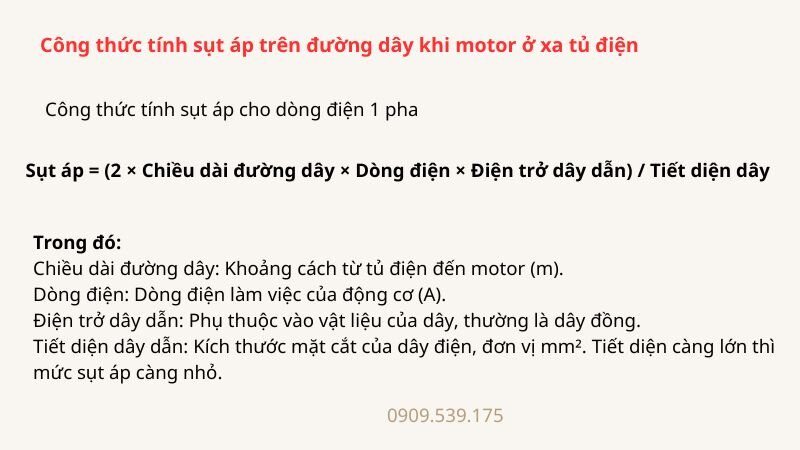 Áp dụng công thức tính sụt áp để lựa chọn tiết diện dây cho motor 1 pha