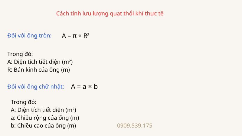 Công thức tính cách tính lưu lượng quạt thổi khí thực tế