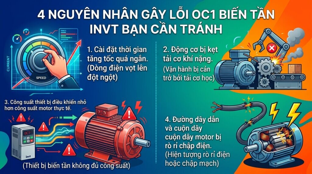 4 nguyên nhân gây lỗi oc1 biến tần invt bạn cần tránh