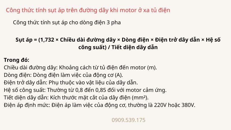 Tính sụt áp theo công thức giúp đảm bảo điện áp cấp cho motor 3 pha