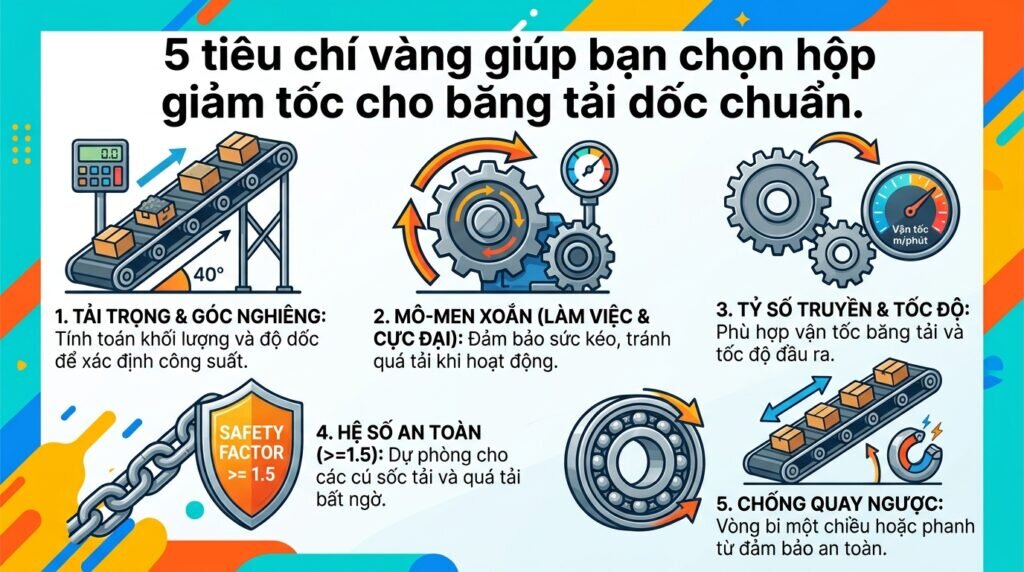 5 tiêu chí vàng giúp bạn chọn hộp giảm tốc cho băng tải dốc chuẩn.
