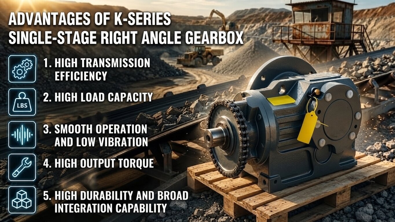 Advantages of the 1-Stage Heavy Duty K-Series Helical Bevel Gearbox.