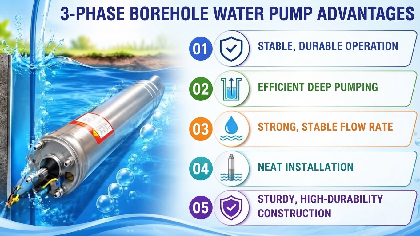 Advantages of 3-Phase Borehole Pumps.