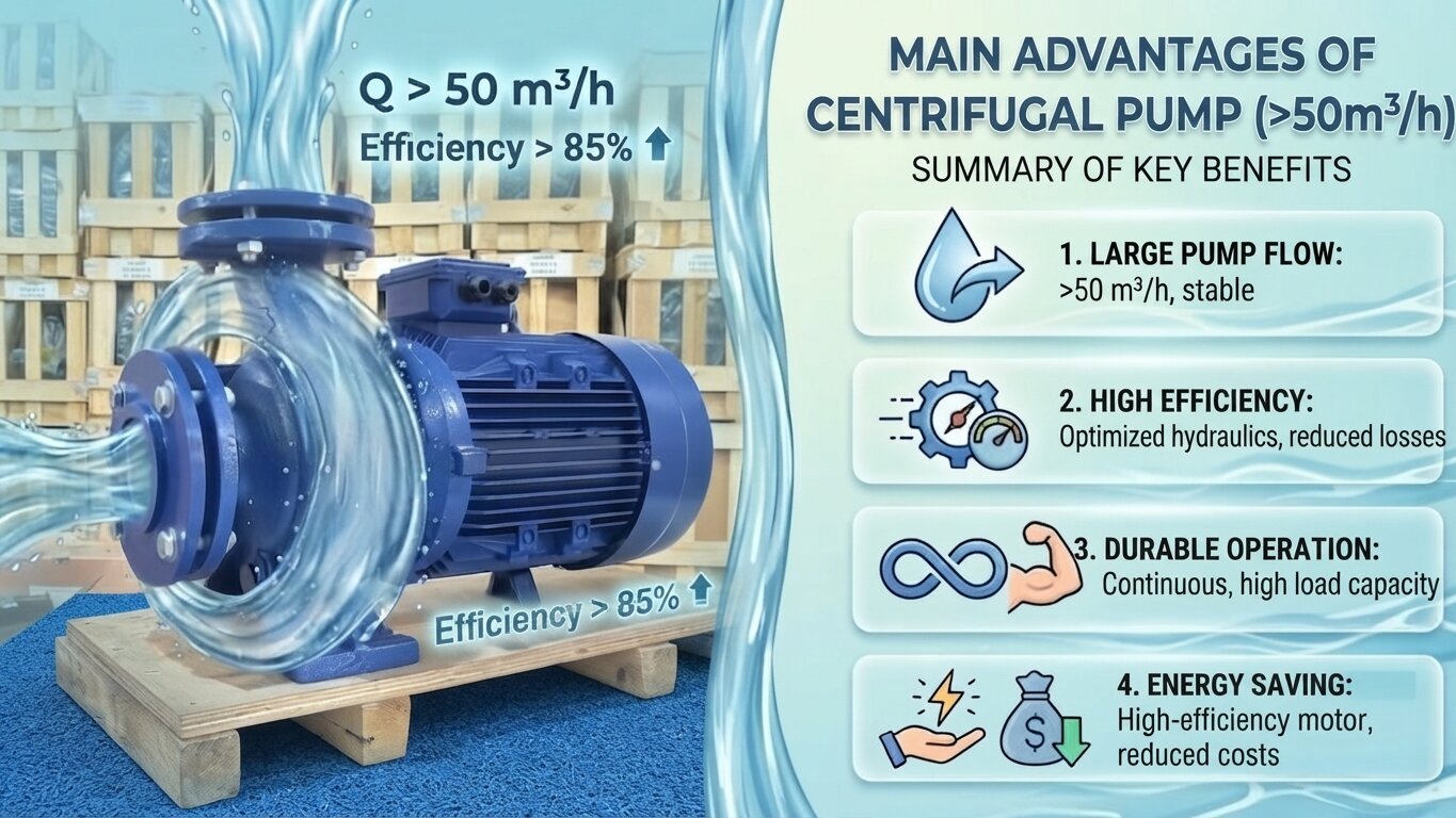 Advantages of centrifugal pumps over 50m3/h.