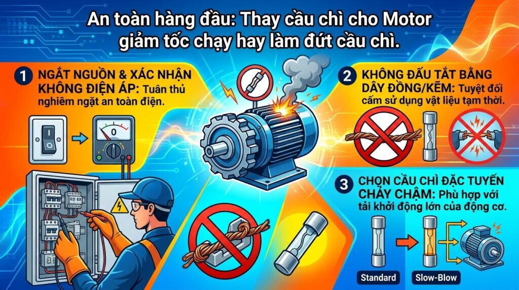 An toàn hàng đầu: Thay cầu chì cho Motor giảm tốc chạy hay làm đứt cầu chì.