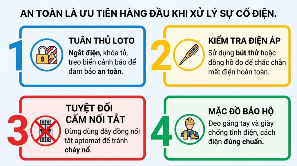 An toàn là ưu tiên hàng đầu khi xử lý sự cố điện.