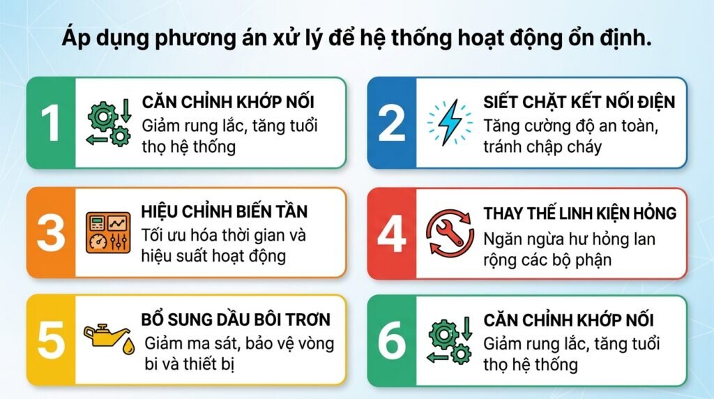 Áp dụng phương án xử lý để hệ thống hoạt động ổn định.