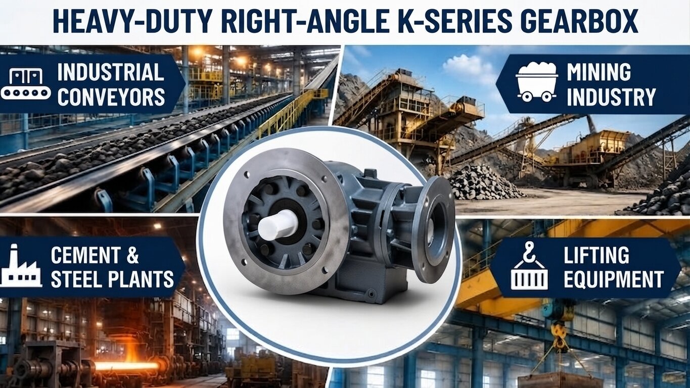 Applications of the 1-Stage Heavy Duty K-Series Helical Bevel Gearbox.