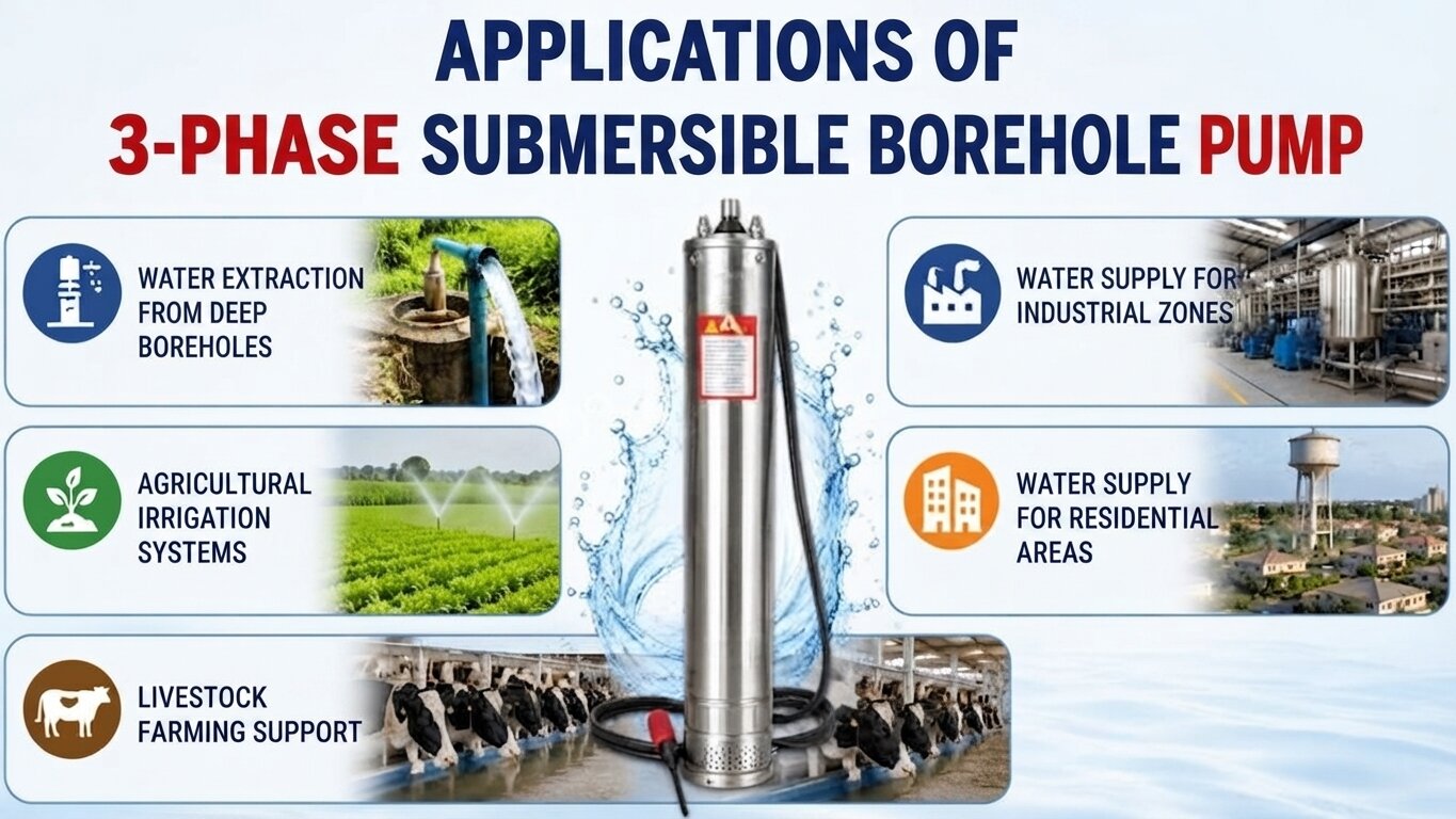 Applications of 3-Phase Borehole Pumps.