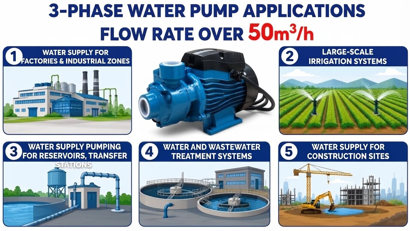Applications of the 3-Phase water pump over 50m3/h.