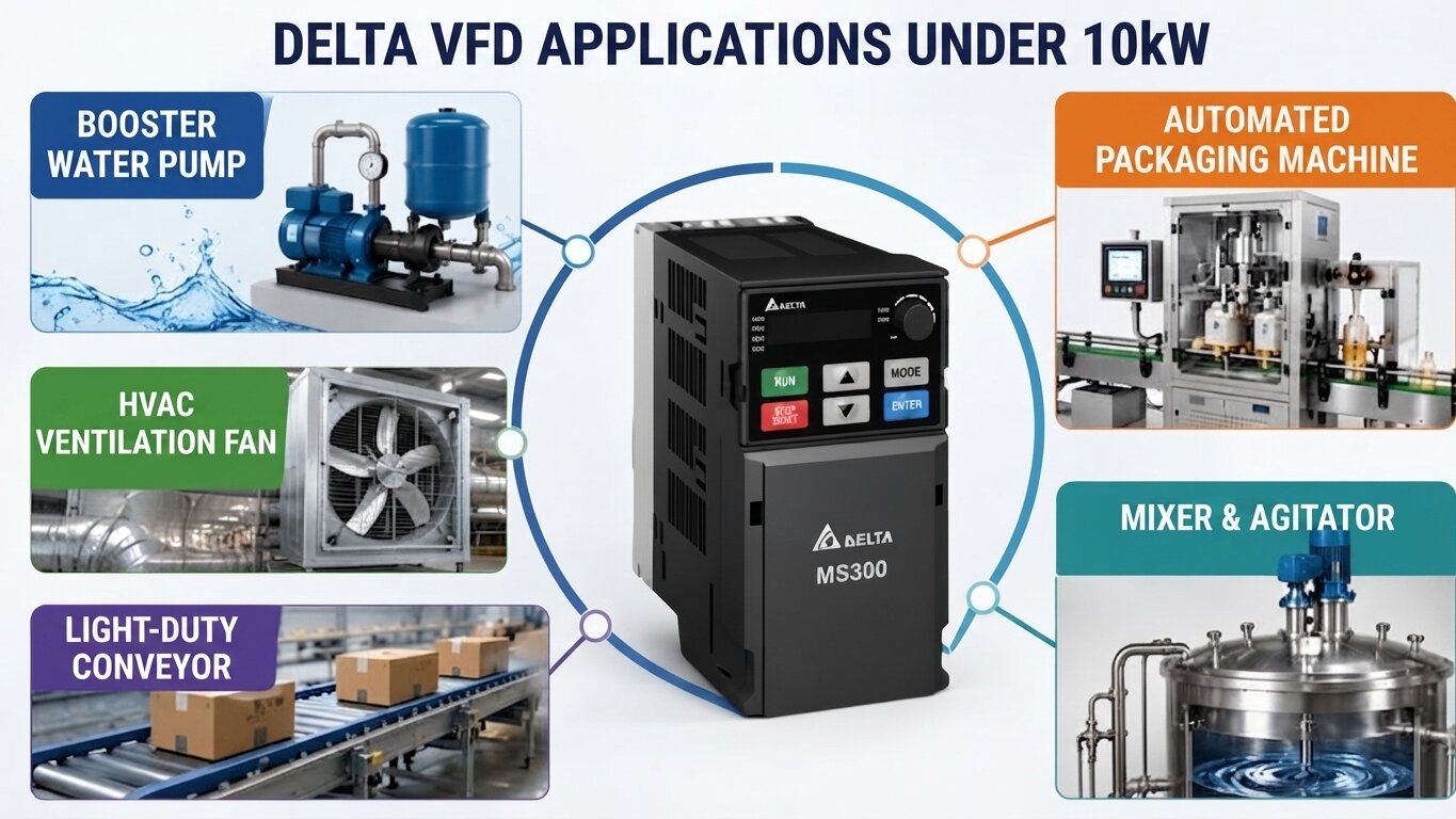 Applications of Delta Variable Frequency Drive under 10kW.