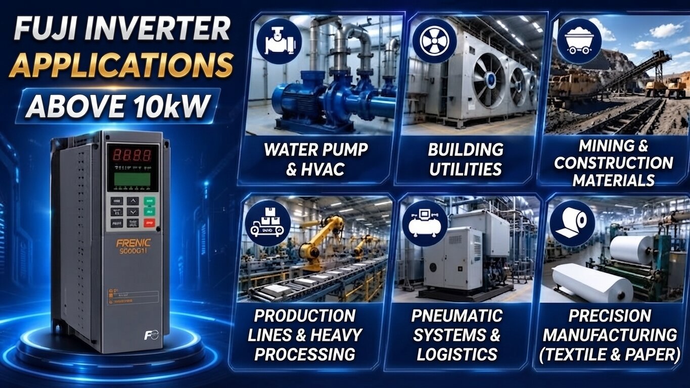 Applications of Fuji Variable Frequency Drives over 10kW.